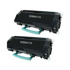 Remanufactured Lexmark E260A11A toner cartridges, High Yield, 2 pack